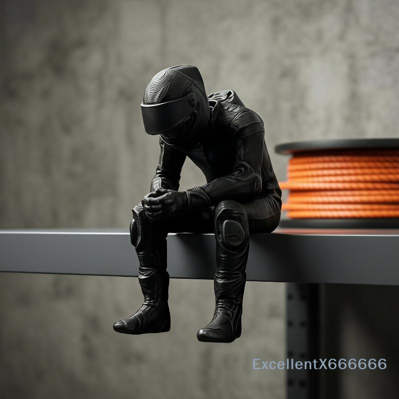 3D Printing Office Setup - 3D-geprint creatief racefiguur in zittende houding,
